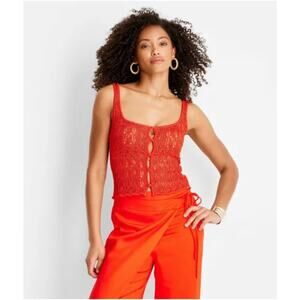 Future Collective Jeneé Naylor Crochet Tank XL Red Button Up Resort Top